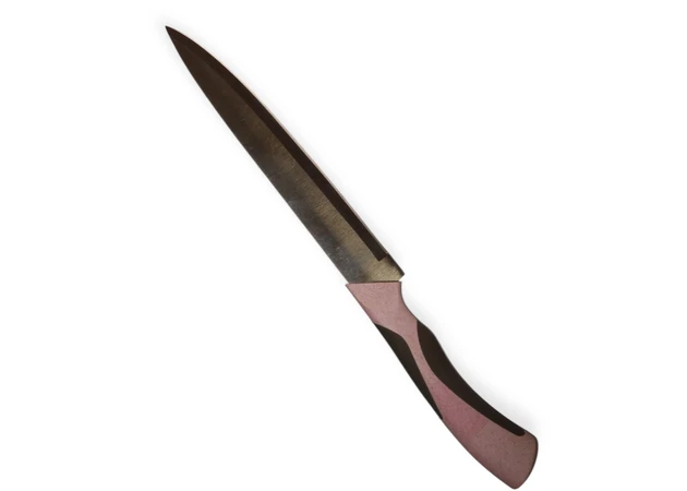 Фото 1 - Кухонний ніж з сіро-розовою пластиковою ручкою  33 см