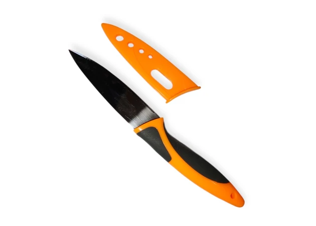 Фото 1 - Кухонний ніж з чорно-оранжевою ручкою  21 см