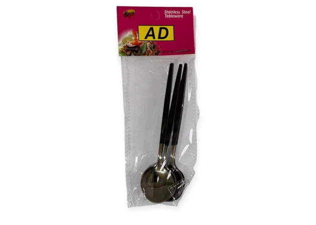 Фото 1 - Набор тонких чайных ложек серебристого цвета с черной ручкой (6 шт) 14 см