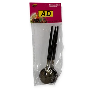 Набор тонких чайных ложек серебристого цвета с черной ручкой (6 шт) 14 см