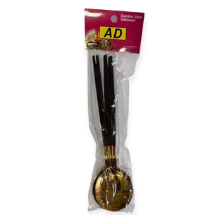 Набор золотистых ложек с цветной ручкой (6 шт) 21 см