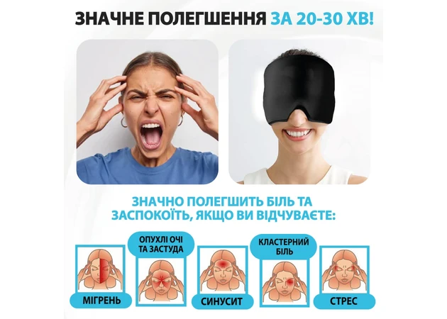 Фото 4 - Шапка для облегчения головной боли/мигрени/стресса/опухших глаз с холодным компрессом