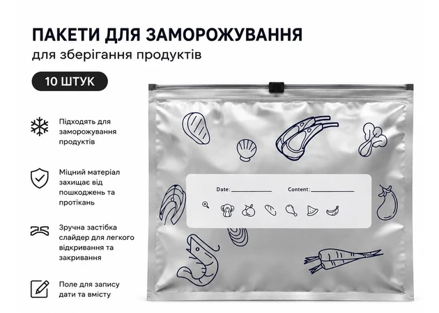 Фото 1 - Пакети для заморожування продуктів 26×28 см, 10 шт
