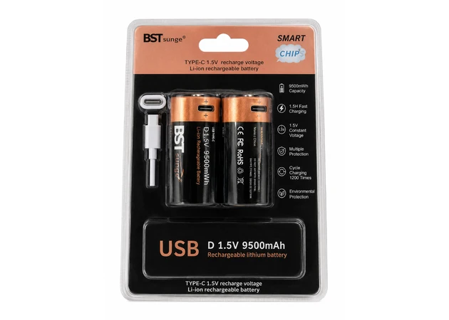 Фото 1 - Акумуляторні батарейки D (R20) 1.5V USB Type-C, 9500 mWh
