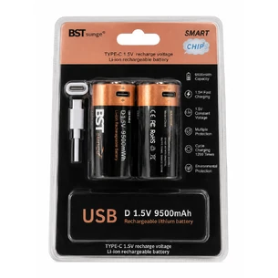 Акумуляторні батарейки D (R20) 1.5V USB Type-C, 9500 mWh
