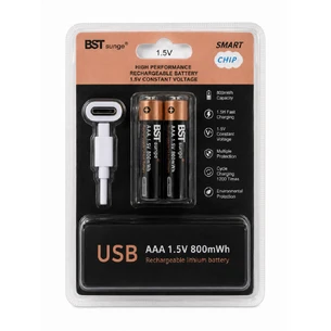 Акумуляторні батарейки AAA 1.5V USB Type-C, 800 mWh