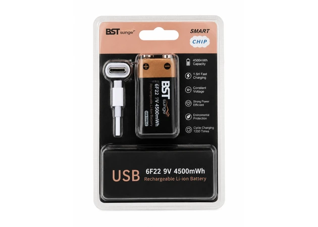 Фото 1 - Акумуляторна батарея 6F22 (Крона) 9V USB Type-C, 4500 mWh