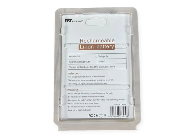 Фото 2 - Акумуляторна батарея 6F22 (Крона) 9V USB Type-C, 4500 mWh