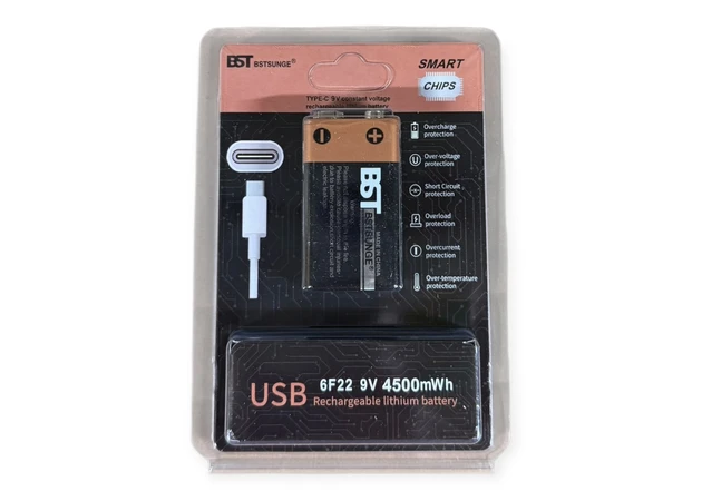Фото 1 - Акумуляторна батарея 6F22 (Крона) 9V USB Type-C, 4500 mWh