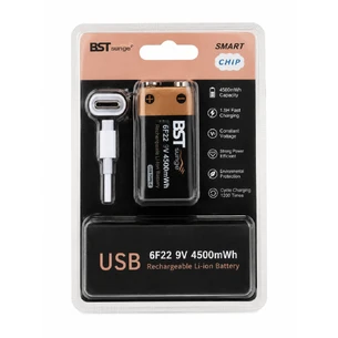 Акумуляторна батарея 6F22 (Крона) 9V USB Type-C, 4500 mWh